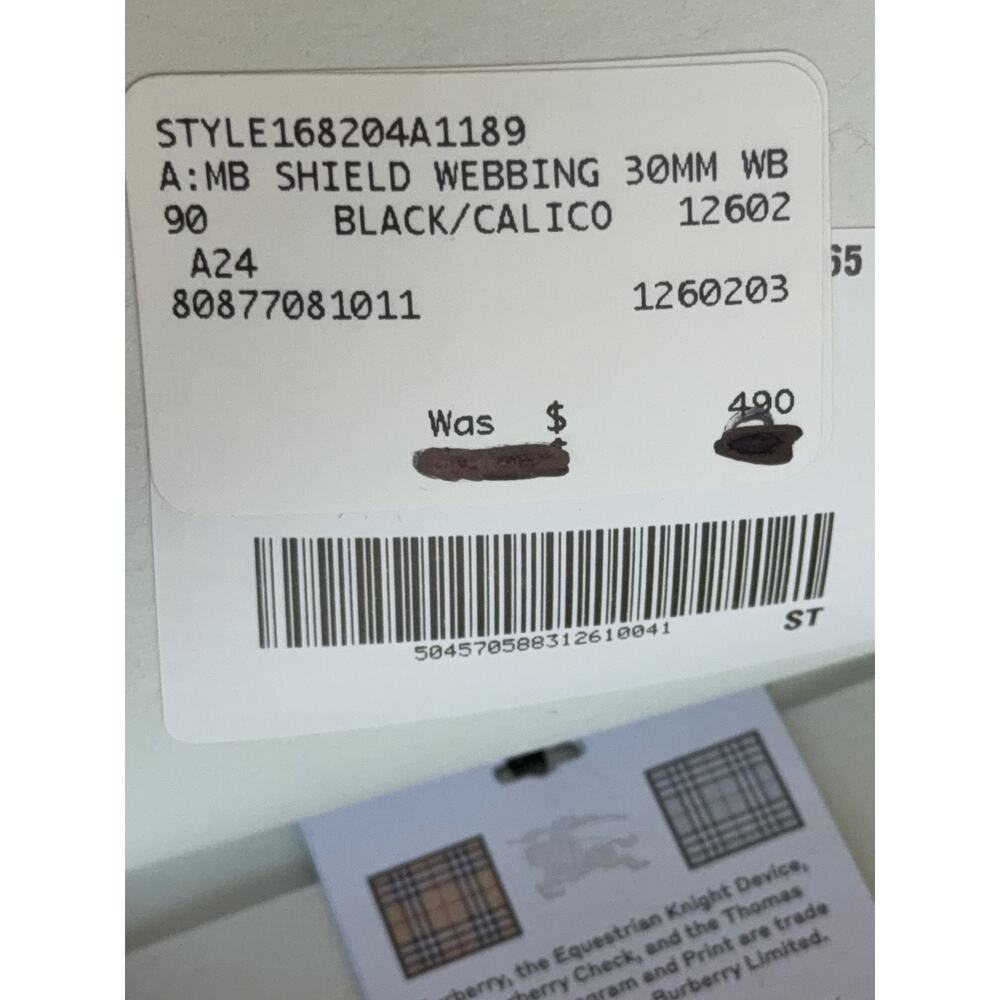 Burberry Silver Metal Buckle Shield Webbing Black Belt 90/36 8087708 IT NWT $490 - Picture 14 of 14